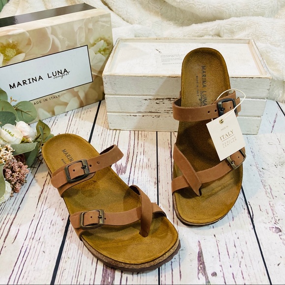 Marina Luna Shoes - Marina Luna wedge toe loop leather sandals NEW